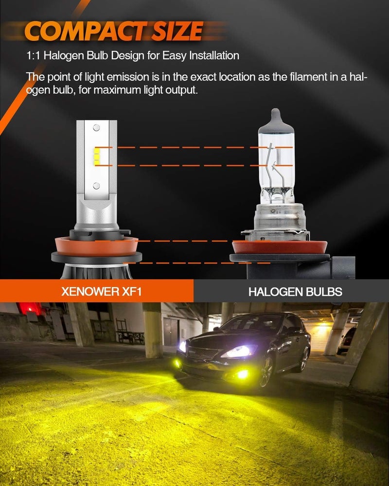 SEALIGHT H8 H16 H11 LED Fog Light Bulbs Yellow, 600% Brightness H11 Led Bulb Yellow Fog Lamps, 3000K Amber Strong Penetration H9 H8 Fog Light Bulb for Cars,Trucks, Plug and Play(Pack of 2) - Image 3